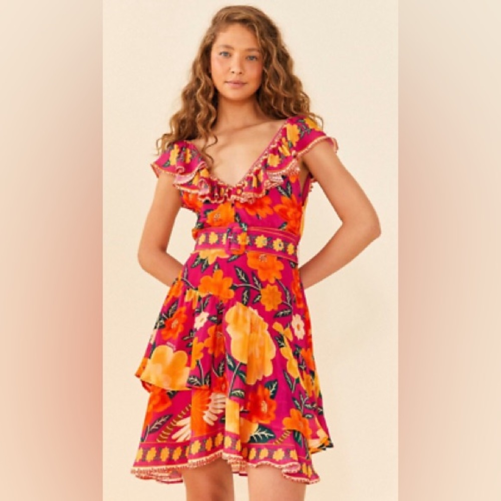 FARM RIO Pink Flowers Tapestry Mini Dress
